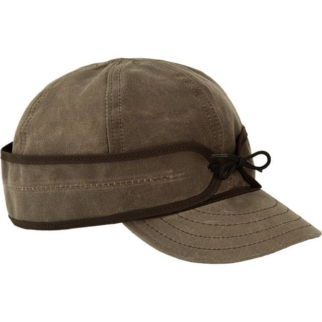 SIDE VIEW OF STORMY KROMER UNISEX WAXED COTTON CAP IN DARK OAK