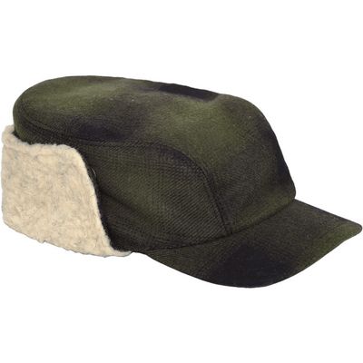SIDE VIEW OF STORMY KROMER UNISEX BERGLAND CAP IN OLIVE/BLACK BUFFALO