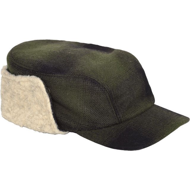 SIDE VIEW OF STORMY KROMER UNISEX BERGLAND CAP IN OLIVE/BLACK BUFFALO