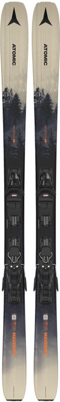 TOPSHEET VIEW OF ATOMIC UNISEX MAVERICK 84 + M 10 GW DOWNHILL SKIS WITH LIGHT WOODCORE