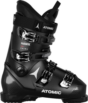 SIDE VIEW OF ATOMIC MENS HAWX PRIME DOWNHILL SKI BOOT WITH SOFT FLEX AND MEDIUM FIT