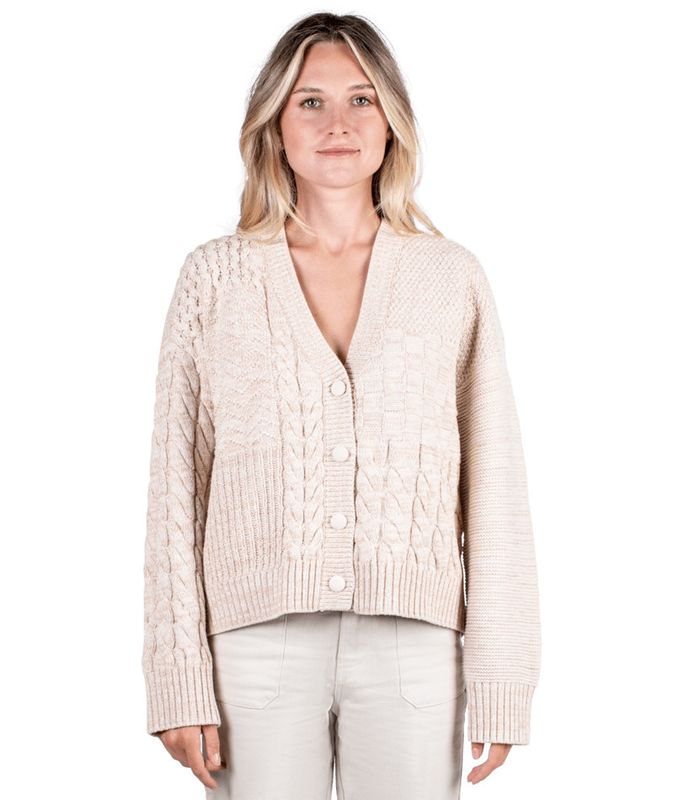 MAIN IMAGE OF JETTY WOMENS QUINCY PATCHWORK CARDIGAN LONG SLEEVE SHIRT IN CAMEL SMALL