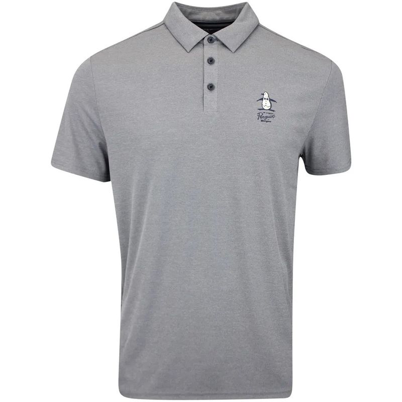FRONT VIEW OF PENGUIN MENS ORIGINAL MEMPHIS PETE GRAPIC POLO IN BLACK IRIS
