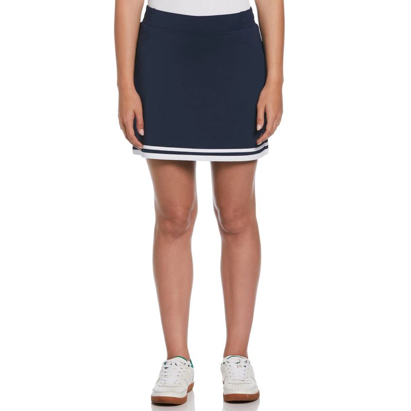 FRONT VIEW OF PENGUIN WOMENS ESSENTIAL 16&quot; WITH ELASTIC BACK WAISTBAND SKORT IN BLACK IRIS