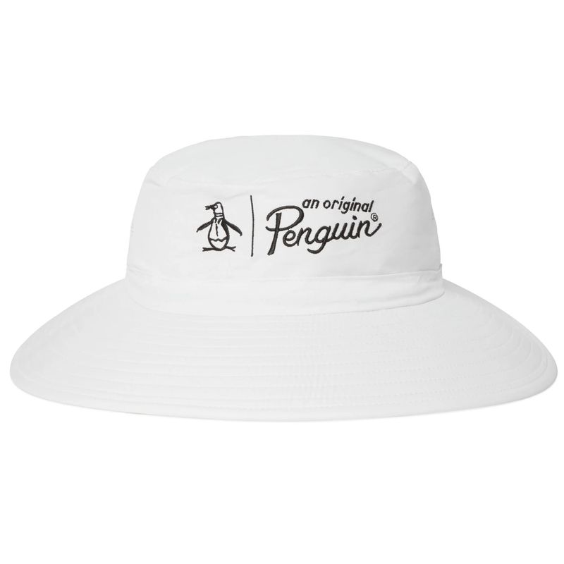 FRONT VIEW OF PENGUIN MENS VENTILATED BOONIE HAT IN BRIGHT WHITE