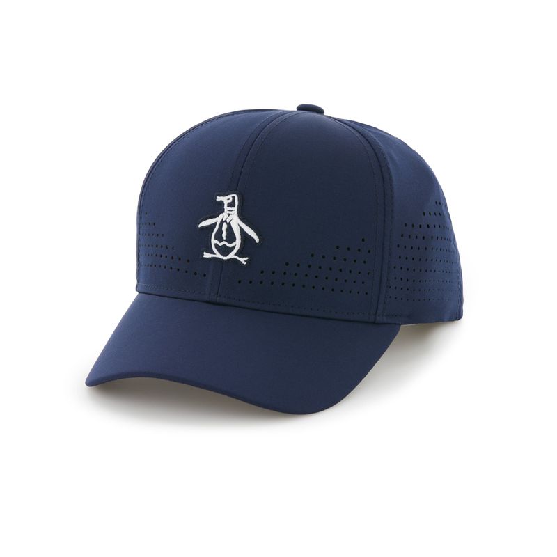 FRONT VIEW OF PENGUIN MENS COUNTRY CLUB PERFORATED HAT IN BLACK IRIS