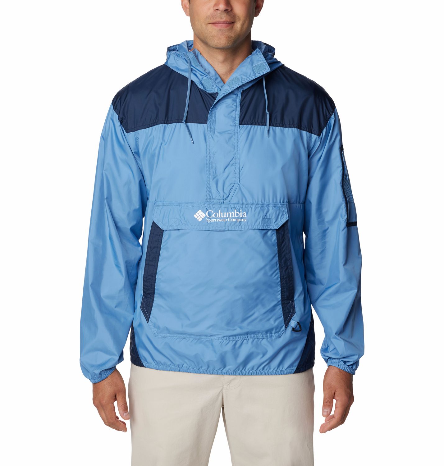 COLUMBIA MENS CHALLENGER WINDBREAKER JACKET 24, Color: SKYLER/COLLEGIATE NAVY, Size: SMALL