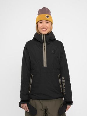 FRONT VIEW OF ARMADA WOMENS ROSALIE 2L INSULATED ANORAK WINTER JACKET IN BLACK/SAGE