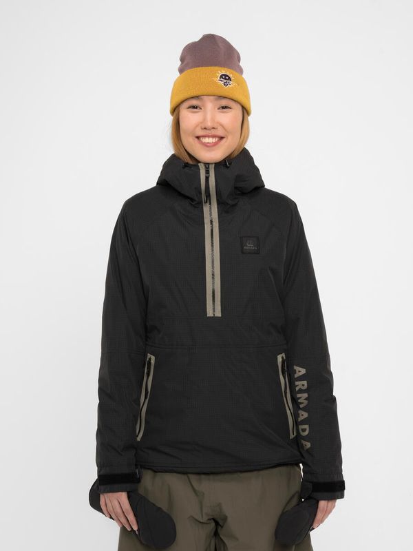 FRONT VIEW OF ARMADA WOMENS ROSALIE 2L INSULATED ANORAK WINTER JACKET IN BLACK/SAGE