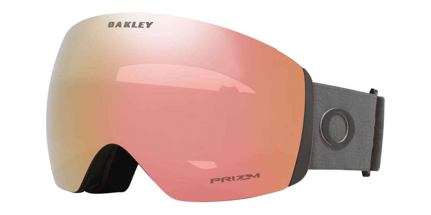 FRONT VIEW OF OAKLEY UNISEX FLIGHT DECK L GOGGLES IN MATTE FORGED IRON PRIZM ROSE GOLD IRIDIUM