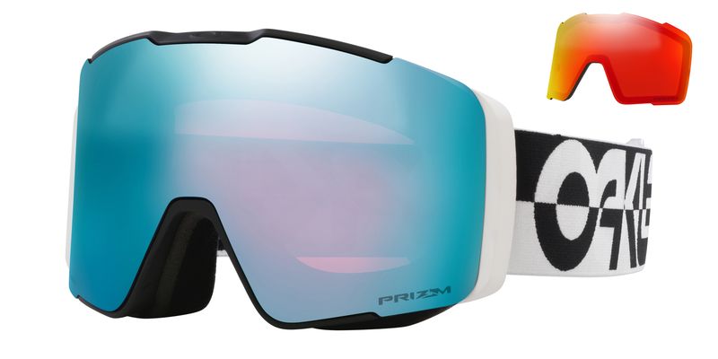 FRONT VIEW OF OAKLEY UNISEX LINE MINER PRO L GOGGLES IN BLACK WHITE DUALITY PRIZM SAPPHIRE IRIDIUM