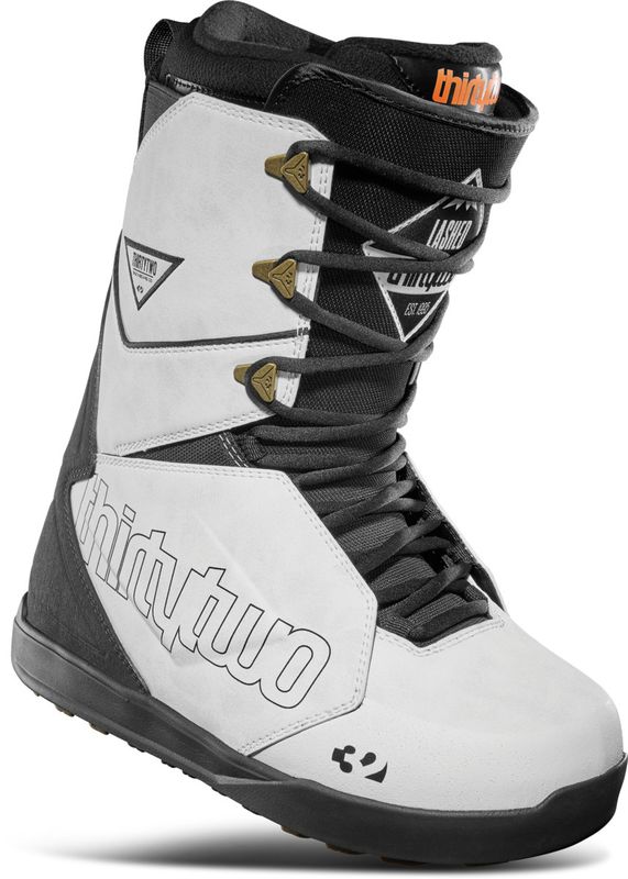 FRONT VIEW OF THIRTY TWO MENS LASHED SNOWBOARD BOOTS IN WHITE/BLACK