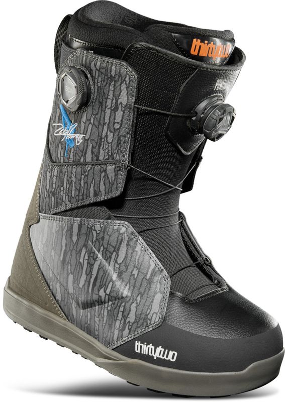 FRONT VIEW OF THIRTY TWO MENS LASHED DOUBLE BOA POWELL SNOWBOARD BOOTS IN OLIVE/GREY/BLACK