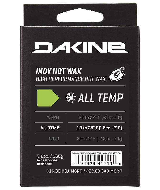 FRONT VIEW OF DAKINE UNISEX INDY HOT WAX ALL TEMP 160G WAX WITH HIGH PERFORMANCE SKI WAX