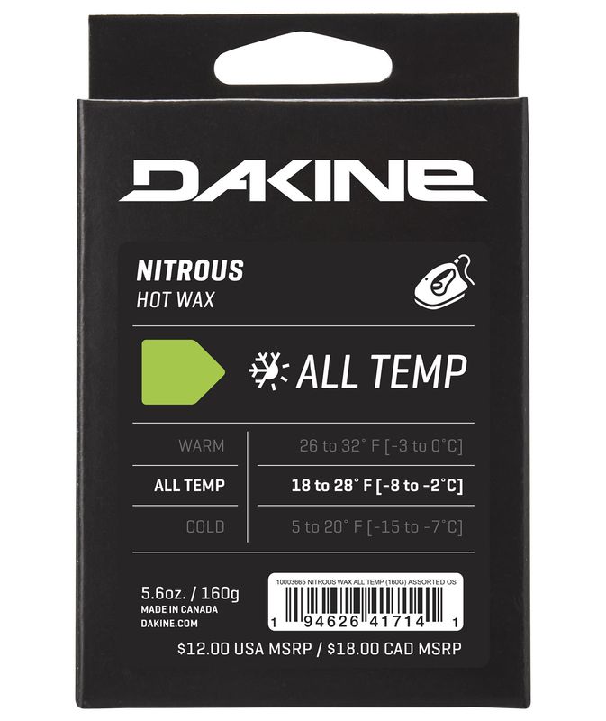 FRONT VIEW OF DAKINE UNISEX NITROUS ALL TEMP 160G WAX WITH HIGH PERFORMANCE SKI WAX
