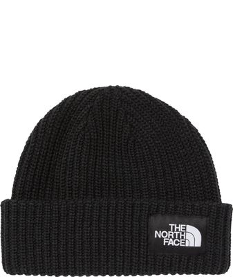 FRONT VIEW OF THE NORTH FACE YOUTH SALTY LINED BEANIE WINTER HAT IN TNF BLACK