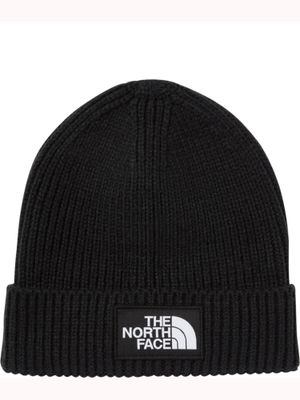 FRONT VIEW OF THE NORTH FACE YOUTH TNF BOX LOGO CUFFED BEANIE WINTER HAT IN TNF BLACK
