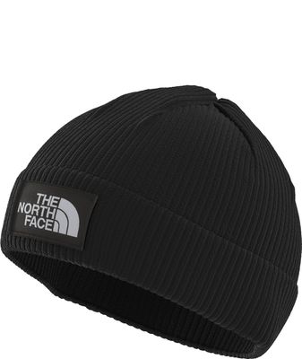SIDE VIEW OF THE NORTH FACE UNISEX TNF™ LOGO BOX CUFFED BEANIE WINTER HAT WITH SOFT YARN IN A STRUC…
