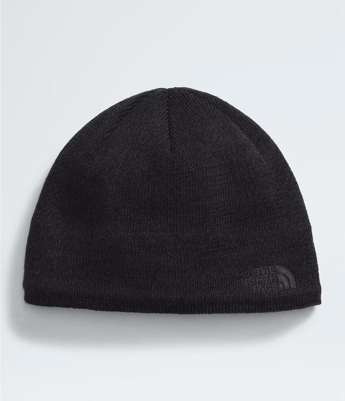 FRONT VIEW OF THE NORTH FACE UNISEX JIM BEANIE WINTER HAT IN TNF BLACK HEATHER
