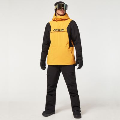 FRONT VIEW OF OAKLEY MENS TNP TBT INSULATED ANORAK WINTER JACKET IN AMBER YELLOW/BLACKOUT