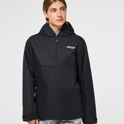 FRONT VIEW OF OAKLEY WOMENS HOLLY ANORAK WINTER JACKET IN BLACKOUT