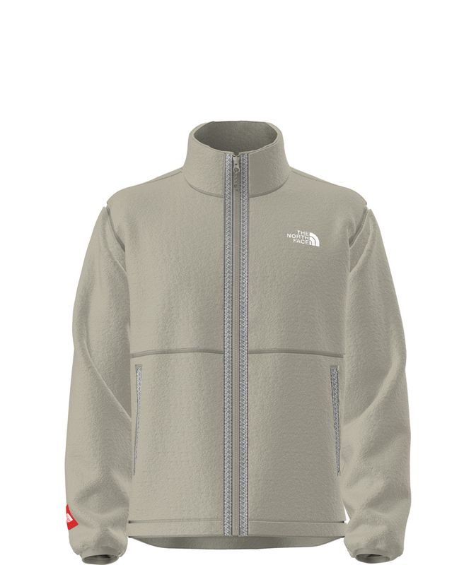FRONT VIEW OF THE NORTH FACE MENS TNF FLEESKI FULL ZIP SOFTSHELL JACKET IN CLAY GREY