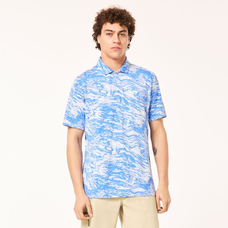 FRONT VIEW OF OAKLEY MENS DUALITY JACQUARD POLO IN DUALITY SWIRL NL/AI