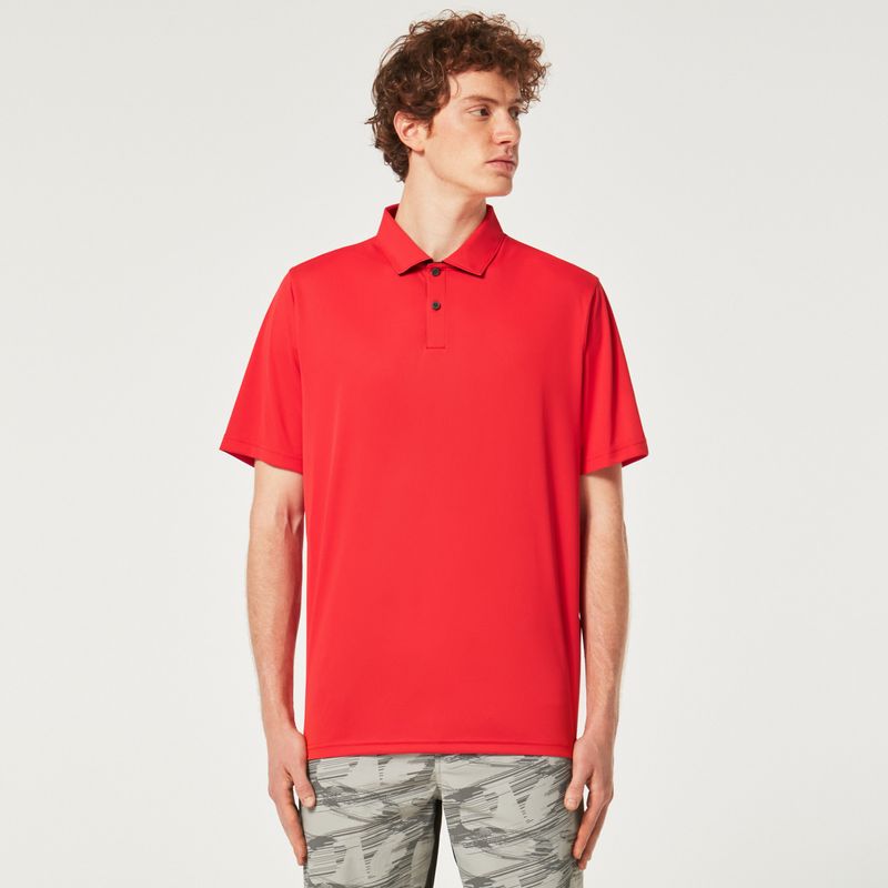 FRONT VIEW OF OAKLEY MENS DIVISIONAL UV II POLO IN RED LINE