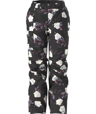 FRONT VIEW OF THE NORTH FACE WOMENS FREEDOM INSULATED SNOWPANT IN TNF BLACK WINTER FLOWERS PRINT