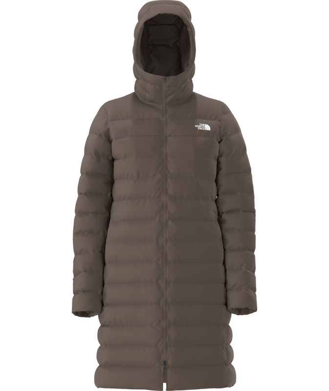 FRONT VIEW OF THE NORTH FACE WOMENS ACONCAGUA PARKA WINTER JACKET IN SMOKEY BROWN