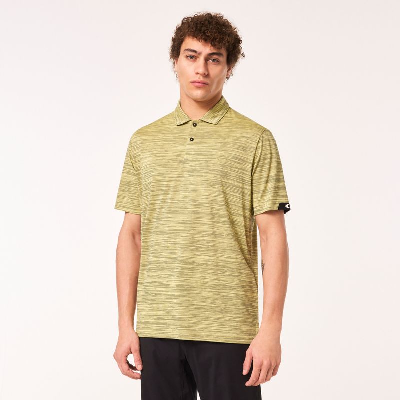 FRONT VIEW OF OAKLEY MENS GRAVITY PRO POLO IN YELLOW/BLACKOUT