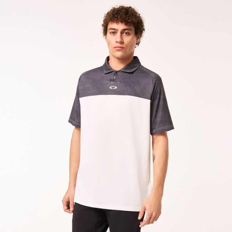 FRONT VIEW OF OAKLEY MENS REDUCT C1 DUALITY POLO IN UNIFROM GREY/WHITE
