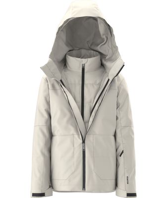 FRONT VIEW OF THE NORTH FACE YOUTH TEEN FREEDOM TRICLIMATE WINTER JACKET IN WHITE DUNE