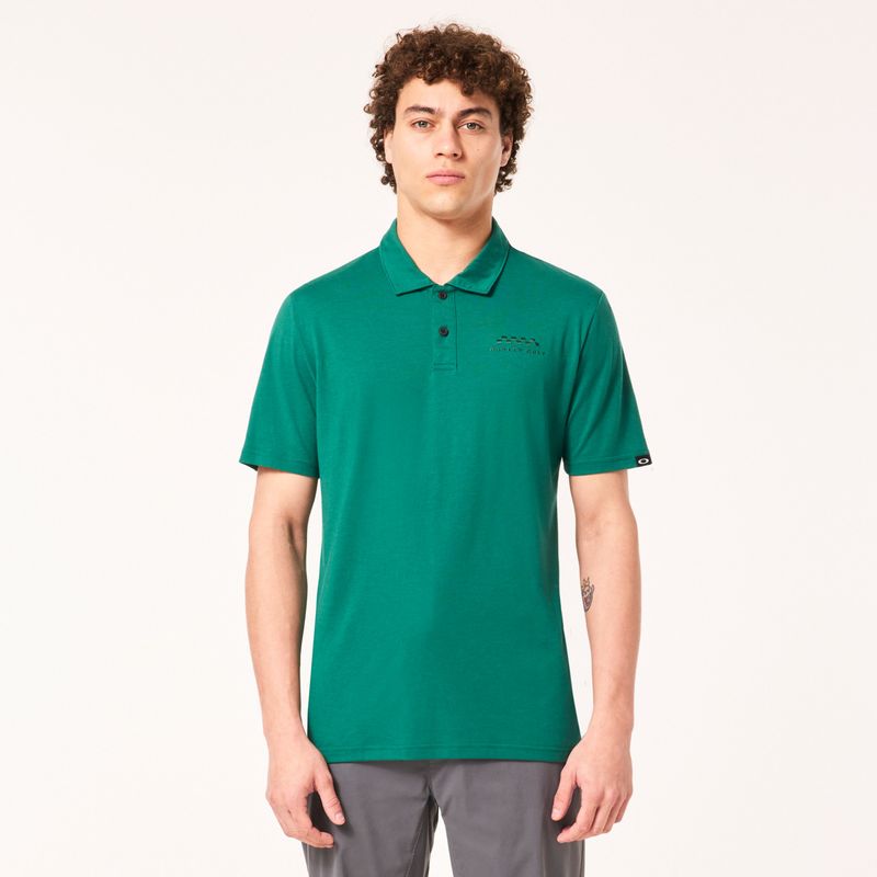 FRONT VIEW OF OAKLEY MENS TRANSISTION OG POLO IN VIRIDIAN