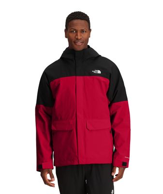 FRONT VIEW OF THE NORTH FACE MENS DRYVENT MONO TRICLIMATE WINTER JACKET IN TNF RED/TNF BLACK