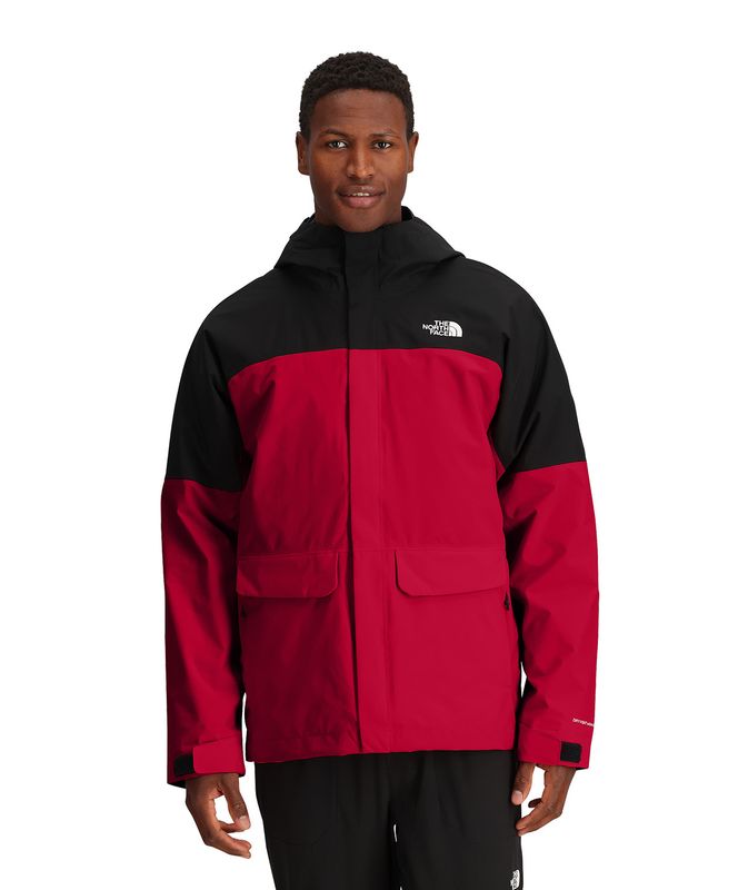FRONT VIEW OF THE NORTH FACE MENS DRYVENT MONO TRICLIMATE WINTER JACKET IN TNF RED/TNF BLACK
