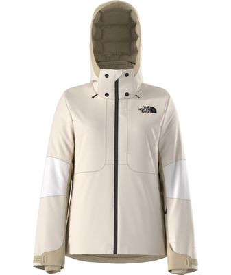 FRONT VIEW OF THE NORTH FACE WOMENS LENADO WINTER JACKET IN WHITE DUNE/GRAVEL/KHAKI STONE