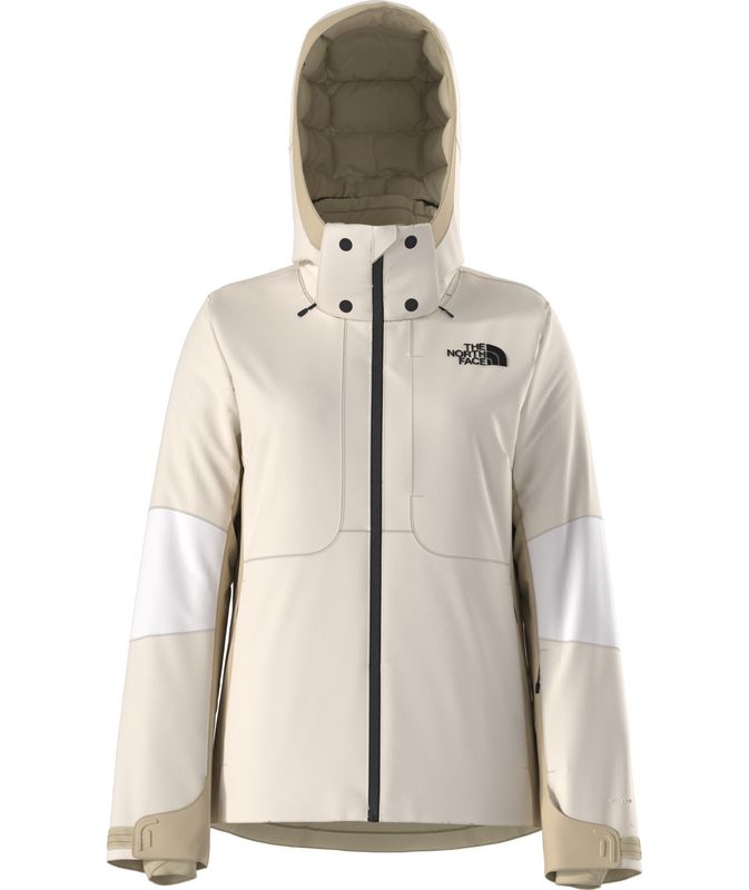 FRONT VIEW OF THE NORTH FACE WOMENS LENADO WINTER JACKET IN WHITE DUNE/GRAVEL/KHAKI STONE