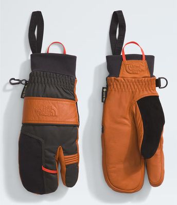 FRONT VIEW OF THE NORTH FACE UNISEX MONTANA PRO SG GTX TRIGGER MITTEN IN LEATHER BROWN/ASPHALT GREY