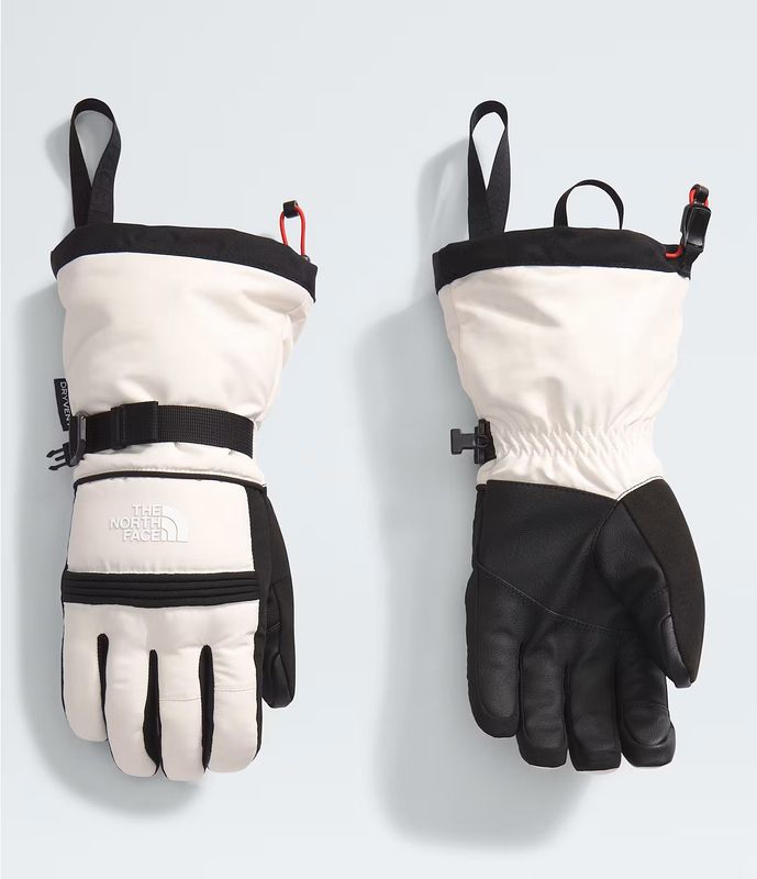 TOP AND HAND VIEW OF THE NORTH FACE WOMENS MONTANA SKI GLOVE IN WHITE DUNE