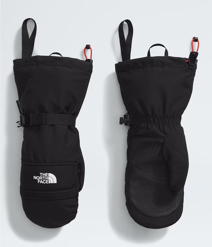 TOP AND HAND VIEW OF THE NORTH FACE WOMENS MONTANA SKI MITTEN IN TNF BLACK