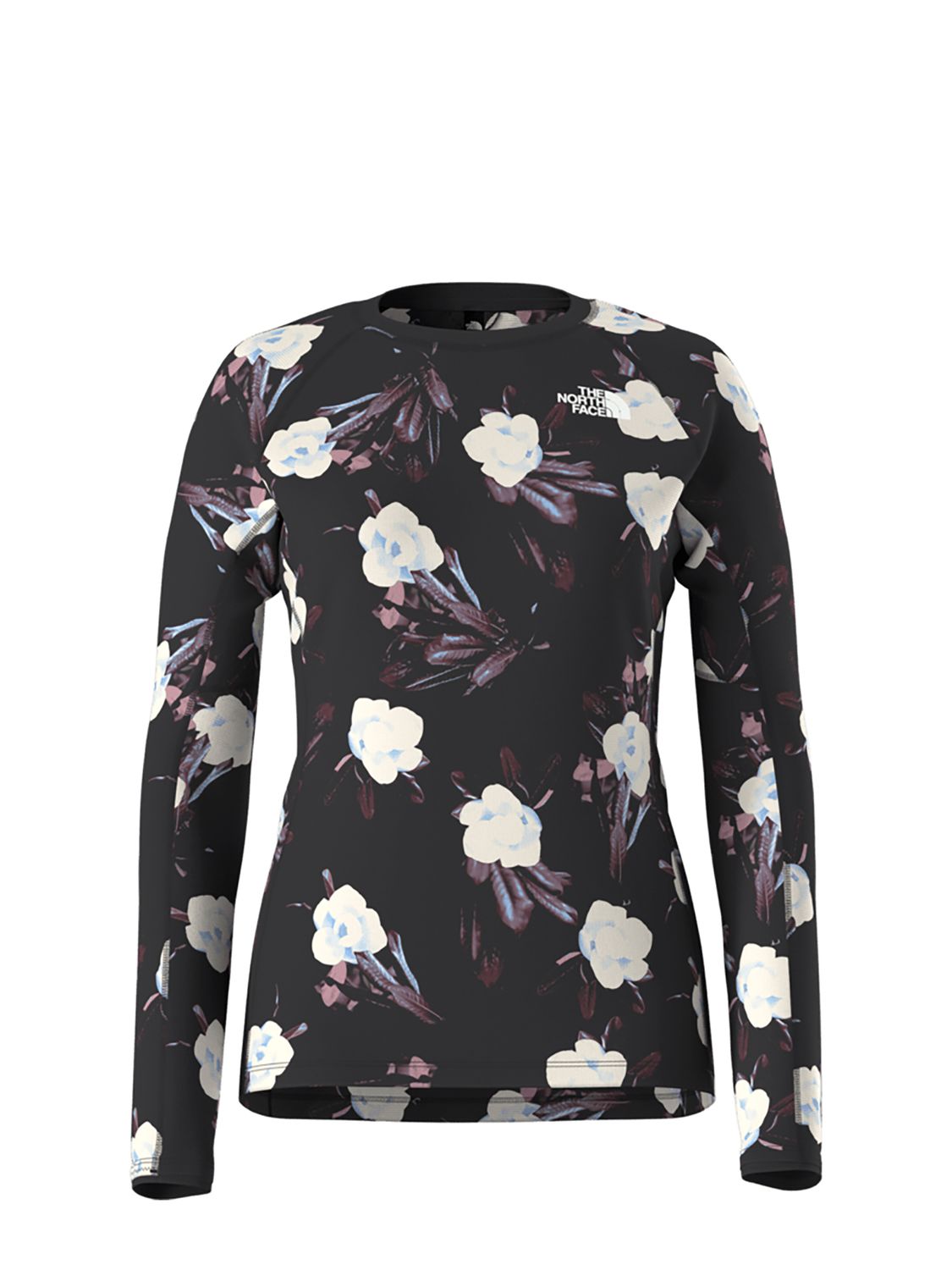 MAIN IMAGE OF THE NORTH FACE WOMENS FD PRO 160 BASELAYER TOP IN TNF BLACK WINTER FLOWERS PRINT XS