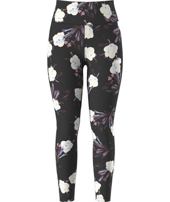 FRONT VIEW OF THE NORTH FACE WOMENS FD PRO 160 BASELAYER BOTTOM IN TNF BLACK WINTER FLOWERS PRINT