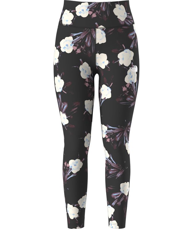 FRONT VIEW OF THE NORTH FACE WOMENS FD PRO 160 BASELAYER BOTTOM IN TNF BLACK WINTER FLOWERS PRINT