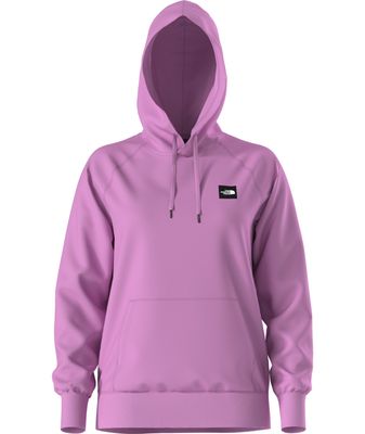 FRONT VIEW OF THE NORTH FACE WOMENS BOX LOGO HOODIE WITH KANGAROO HAND POCKET AND TWO-PIECE HOOD WI…