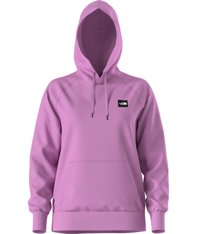 FRONT VIEW OF THE NORTH FACE WOMENS BOX LOGO HOODIE WITH KANGAROO HAND POCKET AND TWO-PIECE HOOD WI…