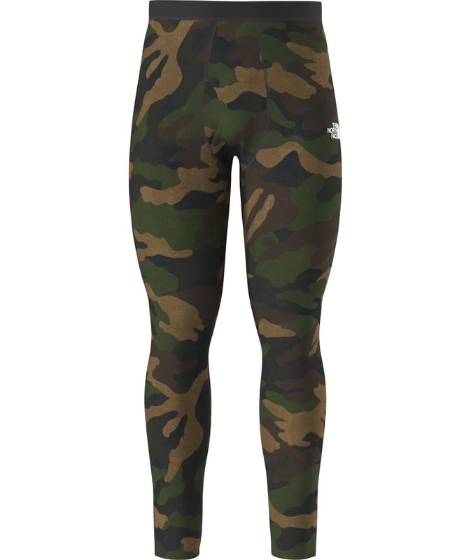 FRONT VIEW OF THE NORTH FACE MENS FD PRO 160 BASELAYER BOTTOM IN TNF BLACK TNF CAMO PRINT