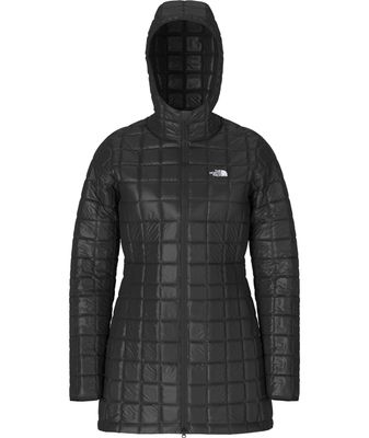 FRONT VIEW OF THE NORTH FACE WOMENS THERMOBALL ECO PARKA WINTER JACKET IN TNF BLACK/NPF