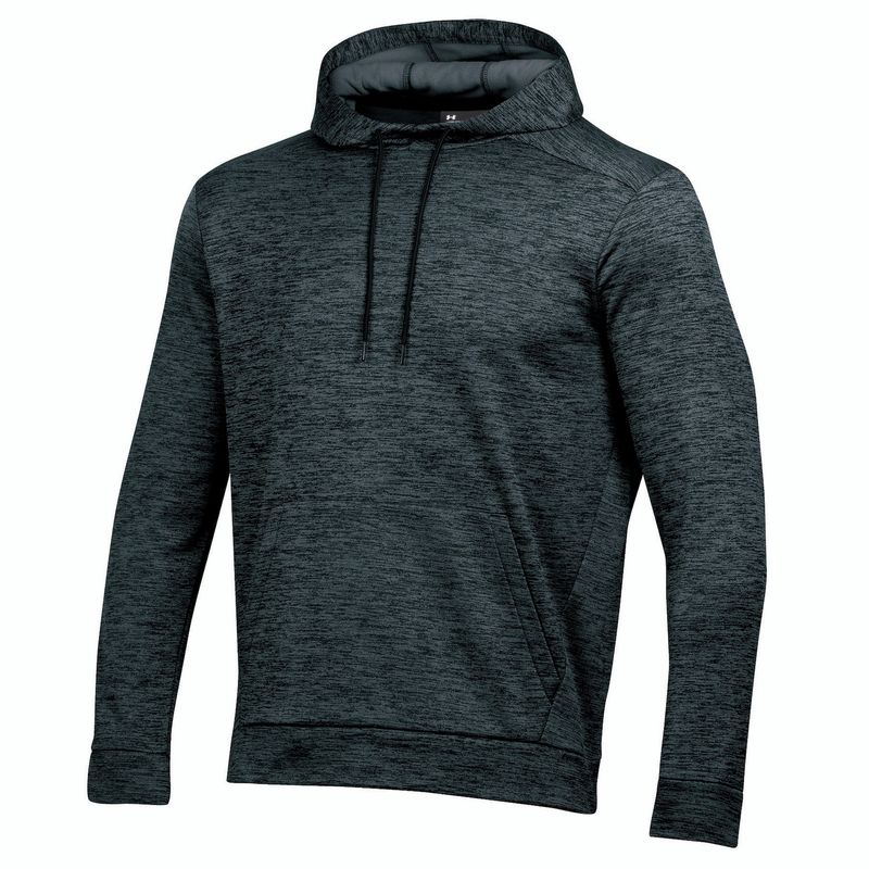 FRONT VIEW OF UNDER ARMOUR MENS ARMOUR FLEECE HOODIE IN BLACK TWIST