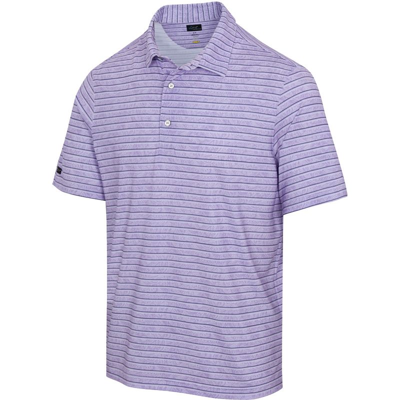 FRONT VIEW OF GREG NORMAN MENS DUSK ML75 STRETCH POLO IN ORCHID FOG